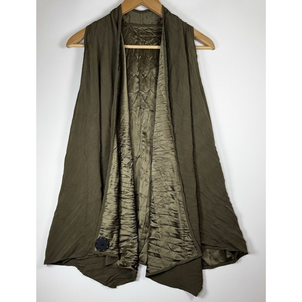 Babette SF Artwear Layered Vest Olive Green‎ Medium Crinkle Asymmetrical Hem